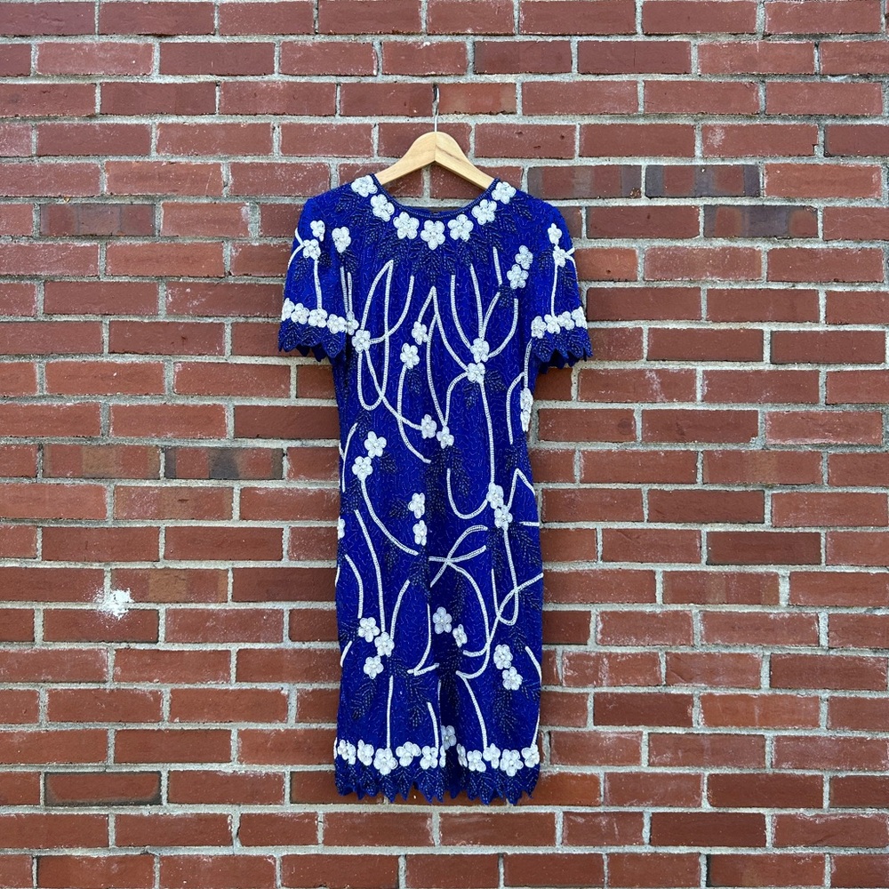 Vintage silk, beaded dress. Royal blue. Size small. Gorgeous.
